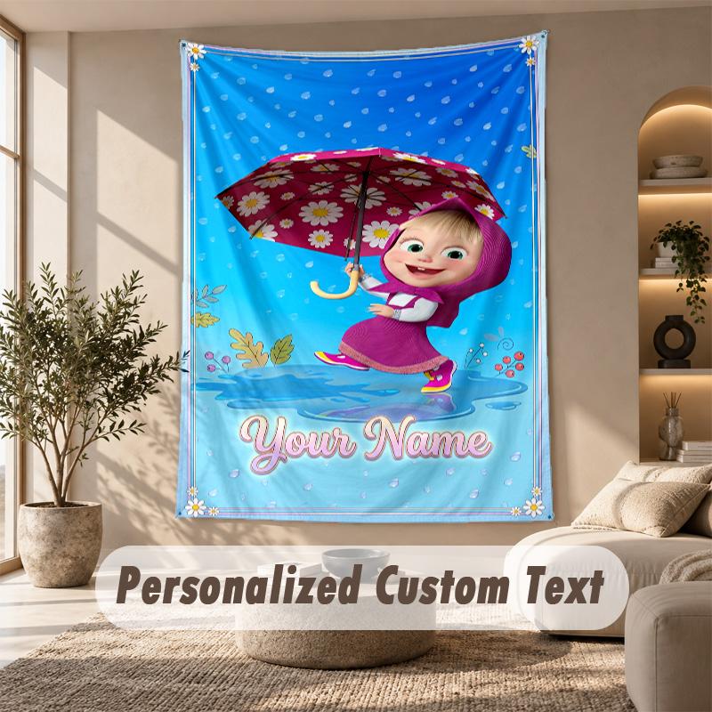 Masha and the Bear Tapestry, Personalized Custom Text, Wall Hanging Tapestry For Living Room Home Wall Decor