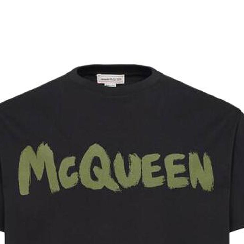 Alexander McQueen Graffiti T-Shirt Black/Khaki Men Tops 622104-QTAAC-0519