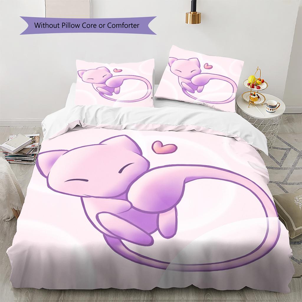 mew Pattern Bedding Home Decoration Birthday Gift (1 * duvet cover + 2 * pillowcase, without core)
