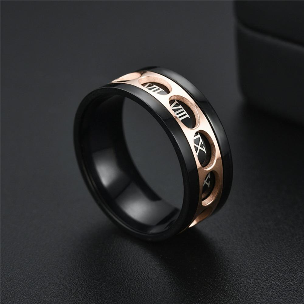 Bague rotative en acier inoxydable pour hommes, 9MM, chiffres romains, couleur Rose noire