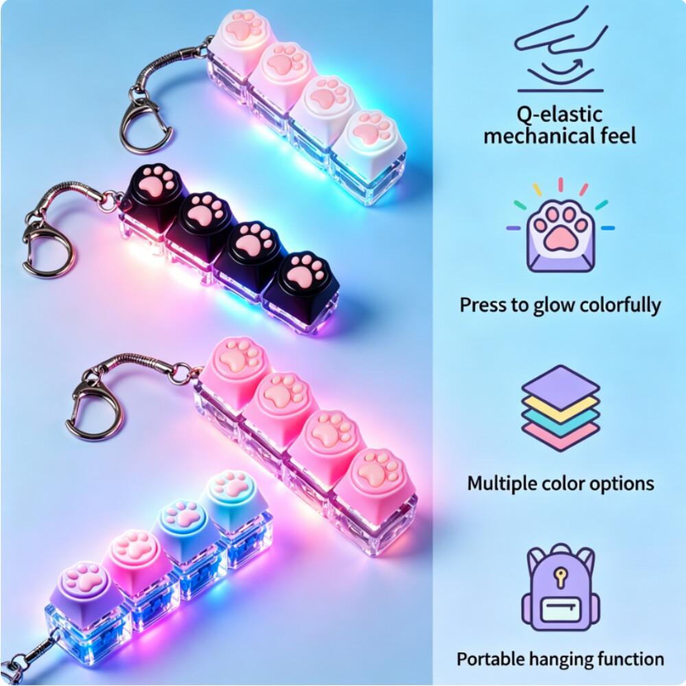 Luminous Silent Keyboard Keychain, Pressable LED Button Fidget Toy, Anxiety Relief, Office Desk Decor, Perfect Birthday Gift