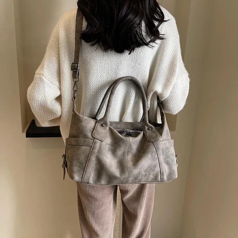 Women's Retro Frosted Crossbody Bag Handbag Large Capacity Casual Versatile Commuting Bag Shoulder Bag Multi-functional Tote Bag For Outdoor Commuting