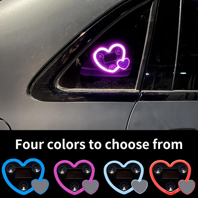 LED Neon Lights, Car Triangle Windows, Solar Heart Lights, Car Windows, Heart-shaped Glowing Ambient Lights, Car Decoration Ligh
