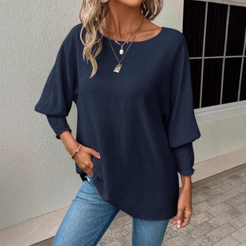 Women S Casual Solid Color Round Neck 9 10 Sleeve Pullover T Shirt