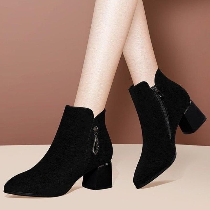 Fashion Chunky Heel Woman Short Shoes Zip With Tassels Booties Boot Large Size Warm High Quality Goth Fashion 2025 Ankle Boots for Women