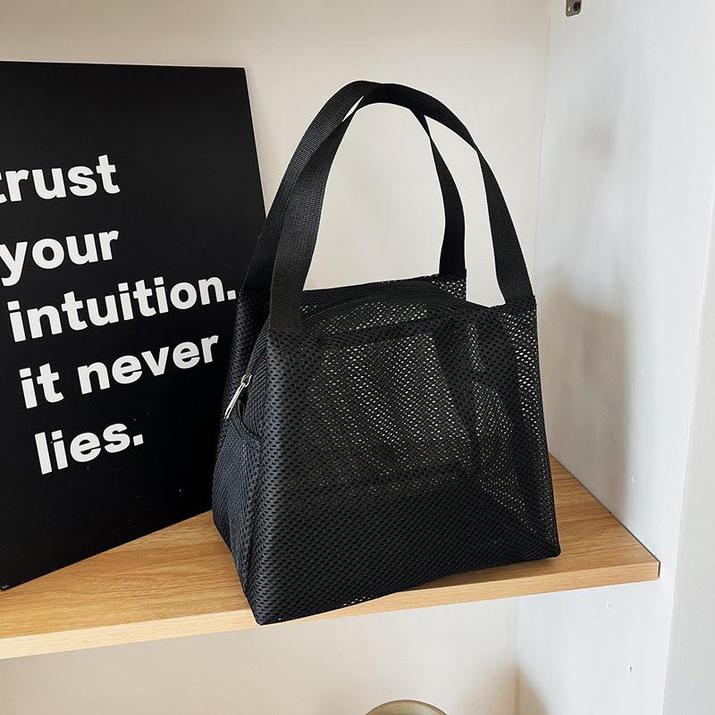 

Сетчатая сумка большой вместимости с ручкой, дорожная косметичка, портативная пляжная сумка, косметичка на молнии чёрный