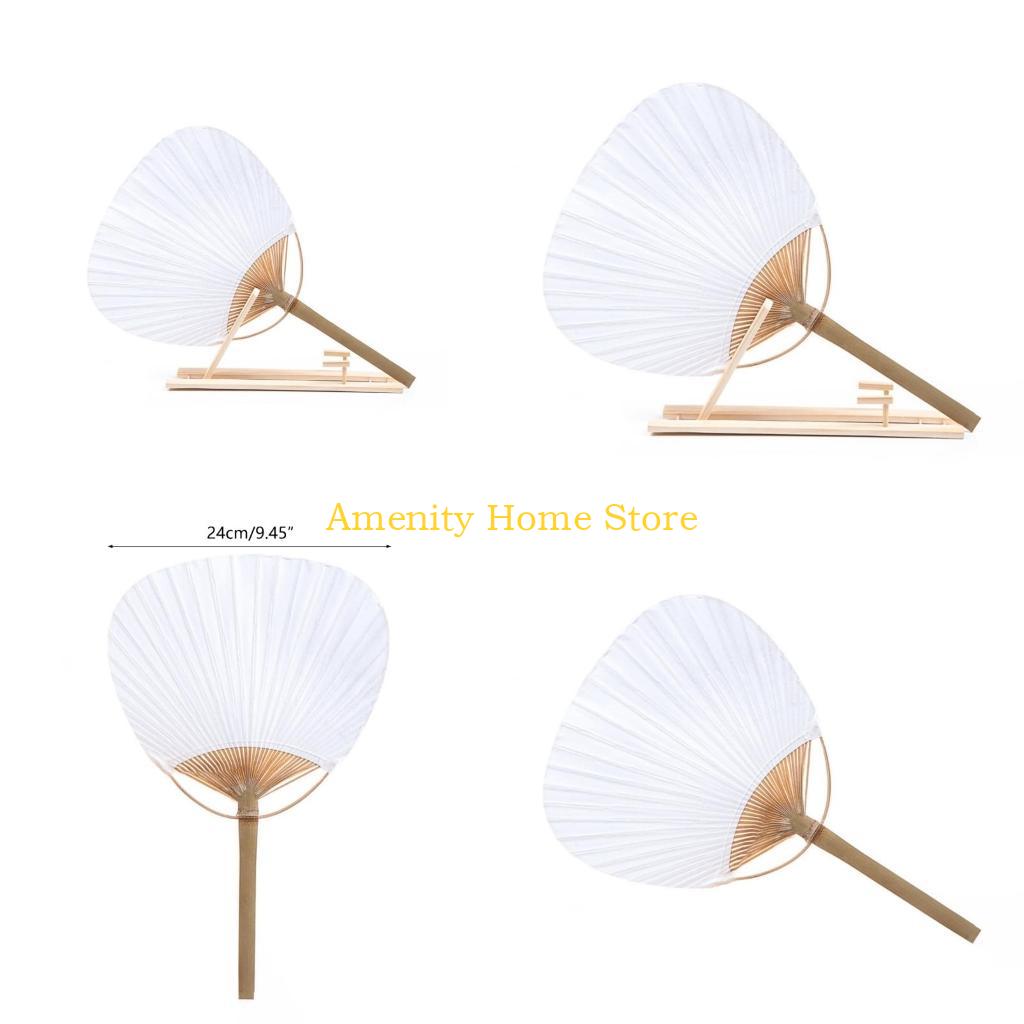 

F26C Handheld Fan with Natural Wood Handle Crafts Blank Paper Fan Suitable for Indoor and Outdoor Activities DIY Art CN