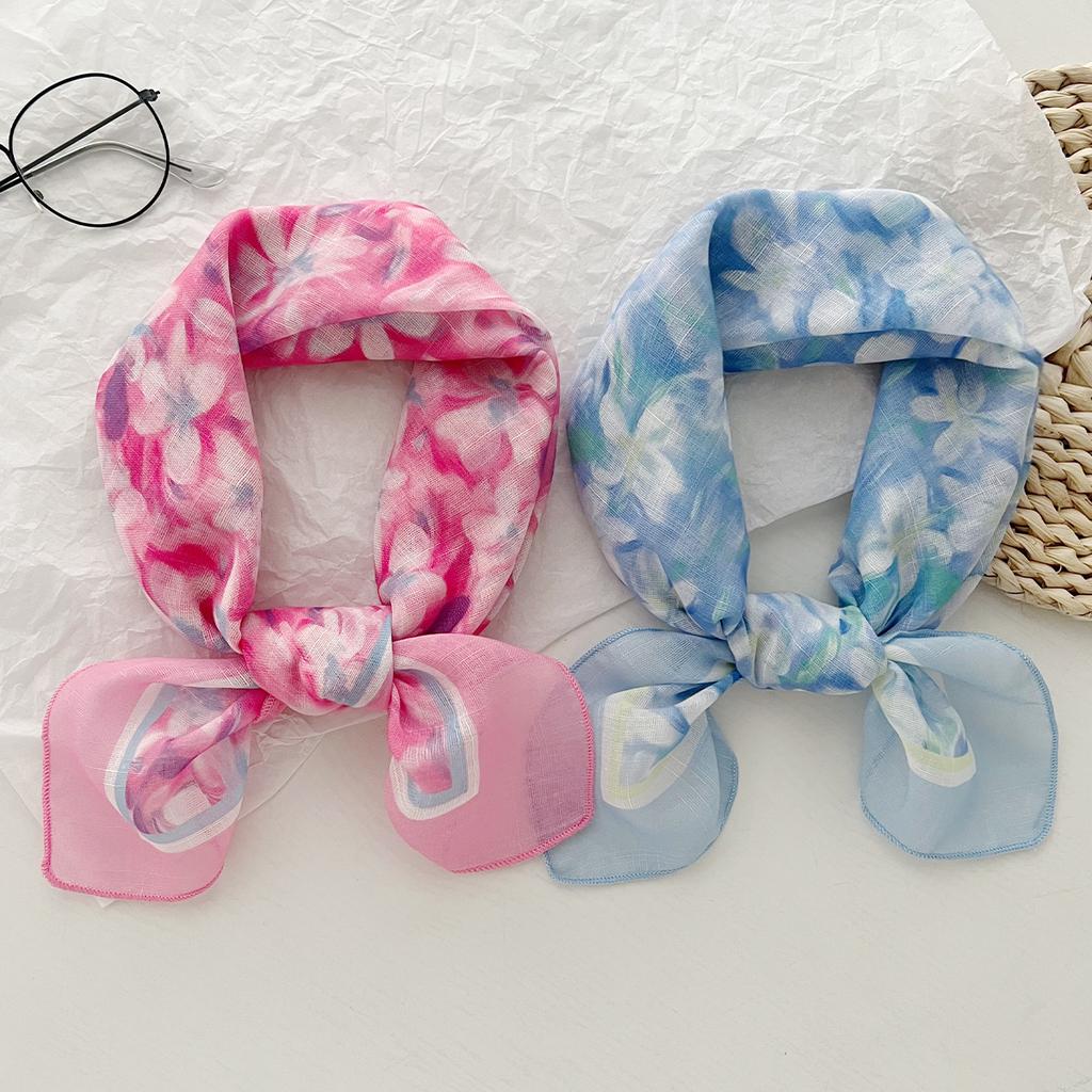 Spring And Summer Small Fresh Literary And Decorative Scarf Women'S Pastoral Versatile Cotton And Linen Small Square Scarf Silk Scarf