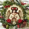 Round Aluminum Wall Art Praying Angel Decor with Floral Wreath Bunny Modern Home Metal Painting Living Room
