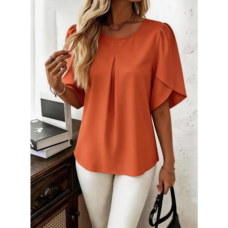 GMXIA Women's Fashion Short Sleeve O-Neck Summer Spring Casual Blouses & Shirts