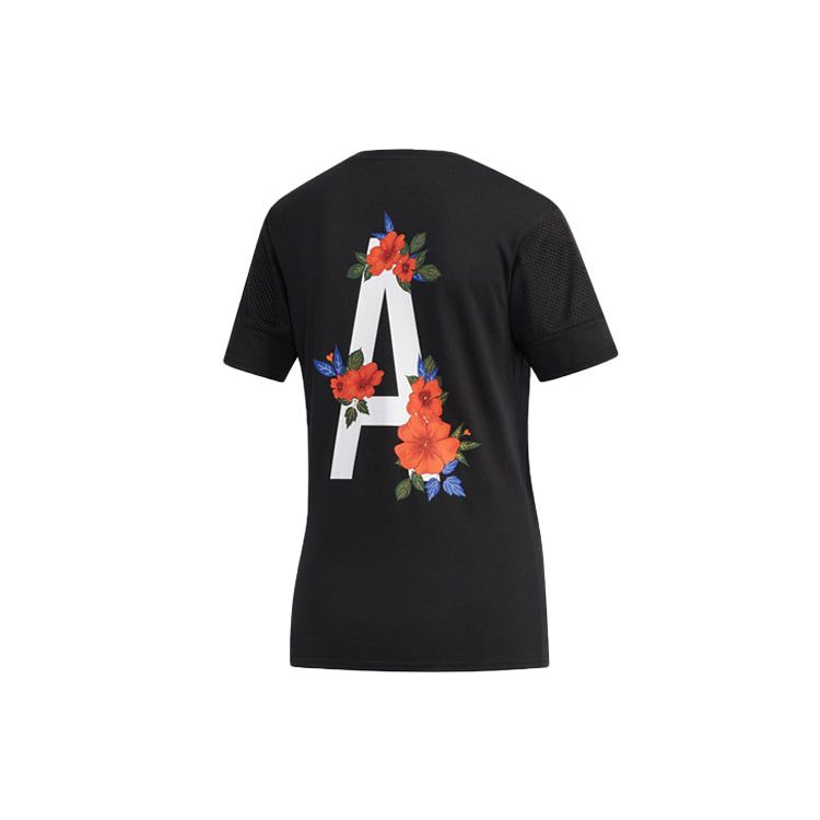 Adidas Neo Floral Print Round Neck Short Sleeve T-Shirt Women Tops Black EI4852