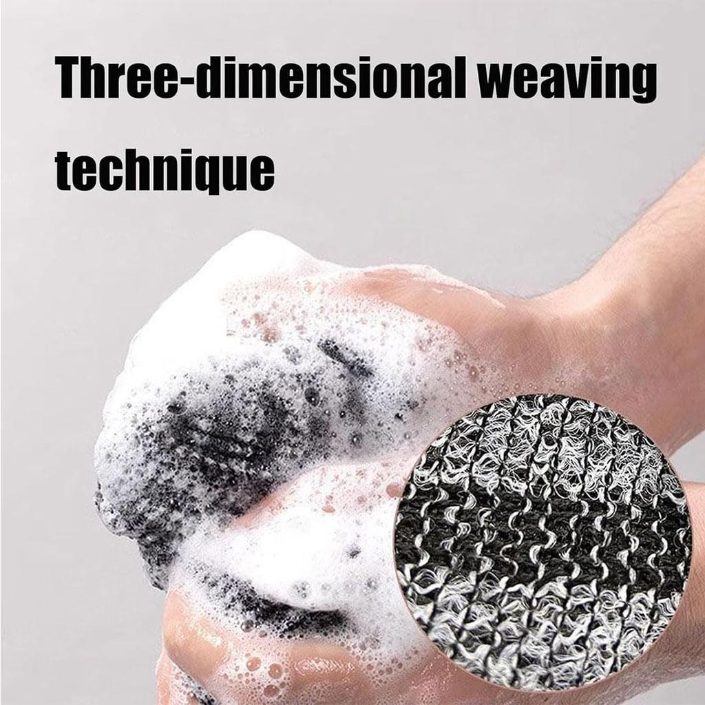 Double-sided exfoliating bath towel, long strip bath towel, back body cleaning wipe, unisex black