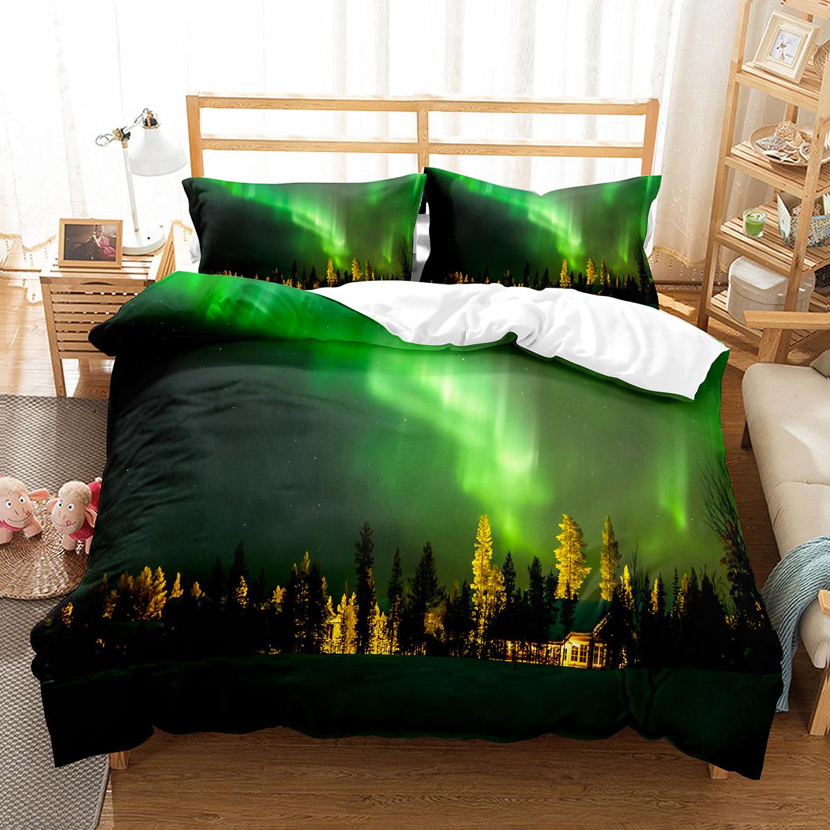 

Пододеяльник Кинг/Квин Северное сияние Набор постельного белья с природным пейзажем Красочный пейзаж неба Чехол для одеяла Полиэстер Чехол для одеяла EU single(135x200cm)