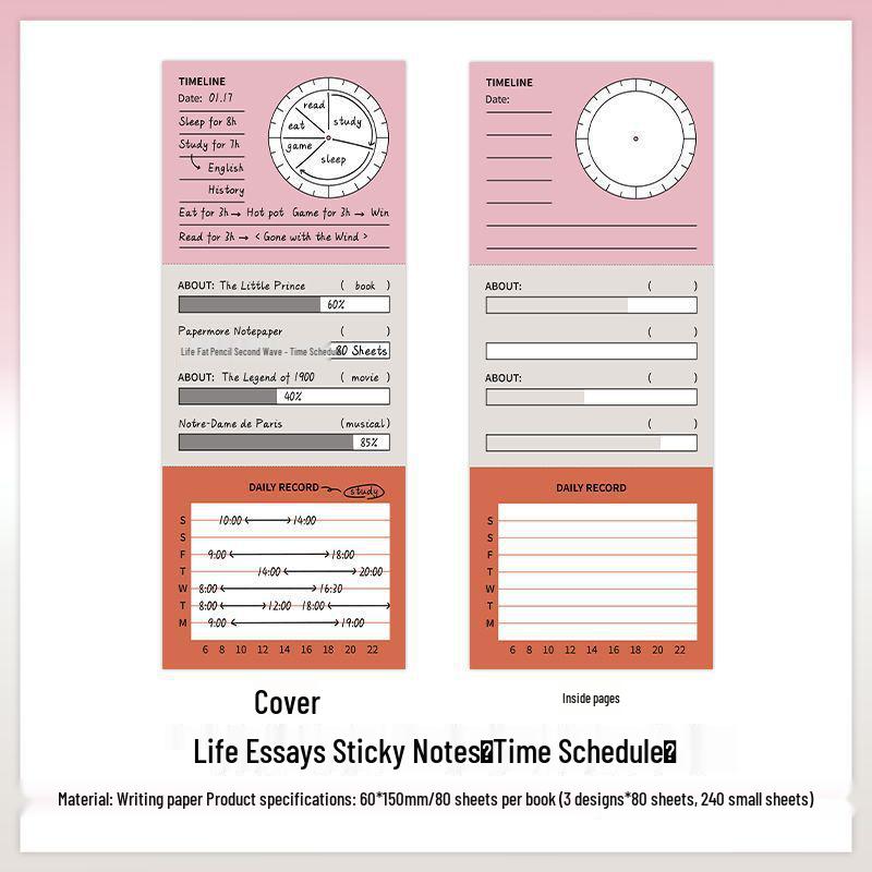 PaperMore Writable Sticky Note Pad - Life Essays Series 2, 80-Sheet Pack, 4 Styles Available