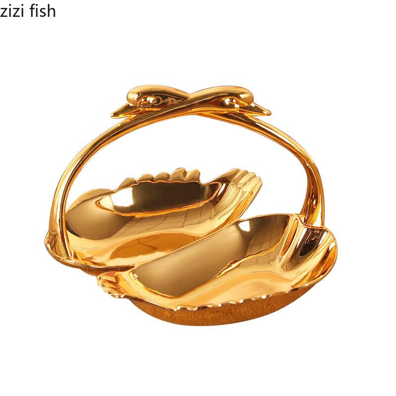 

Golden Swan Fruit Plate 2-grid Snack Bowl Candy Dish Dried Fruit Tray Dessert Plate Dim Sum Dish Refreshments Tray Storage Trays