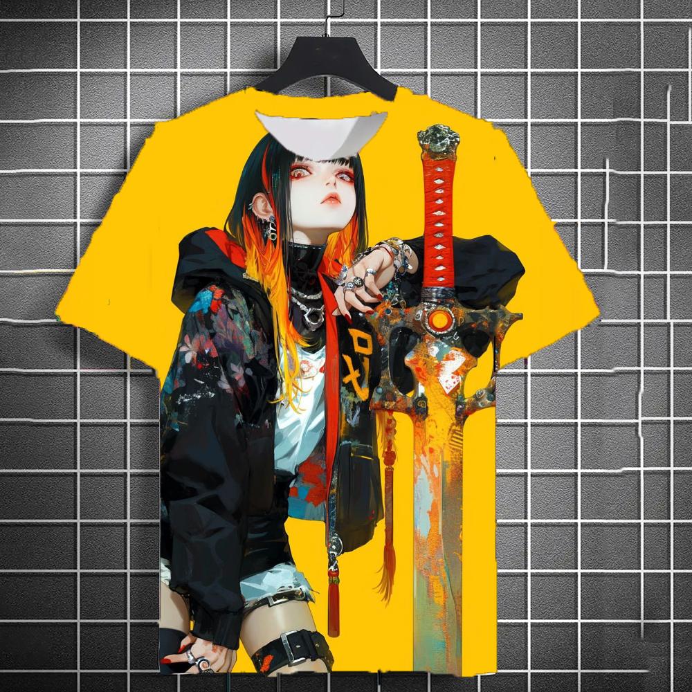 Samurai Katana Tattoo Girl 3D Print T-Shirts Men Women Short Sleeve T Shirt Harajuku Top Street Tees Men's Clothing