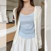 Thin V-neck Hollow Button Long-sleeved Knitted Cardigan Korean Jacket Early Autumn Loose Short Top Women