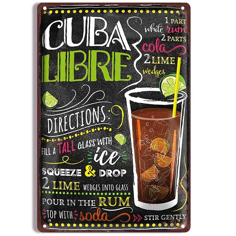 VintageSip Classic Cocktail Tin Signs - Spanish Blackboard Style Wall Posters, Decorative Plaque for Bar, Club & Beverage Shop