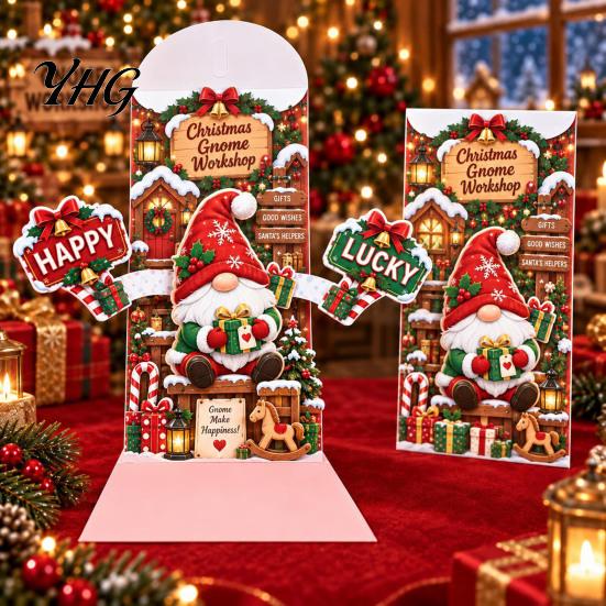 Retro Style Christmas Cards 3D Pop Up Card, Money Gift Card Holder with Handwritten Holiday Blessing Cash Slot, Hummingbird Santa Reindeer Design,