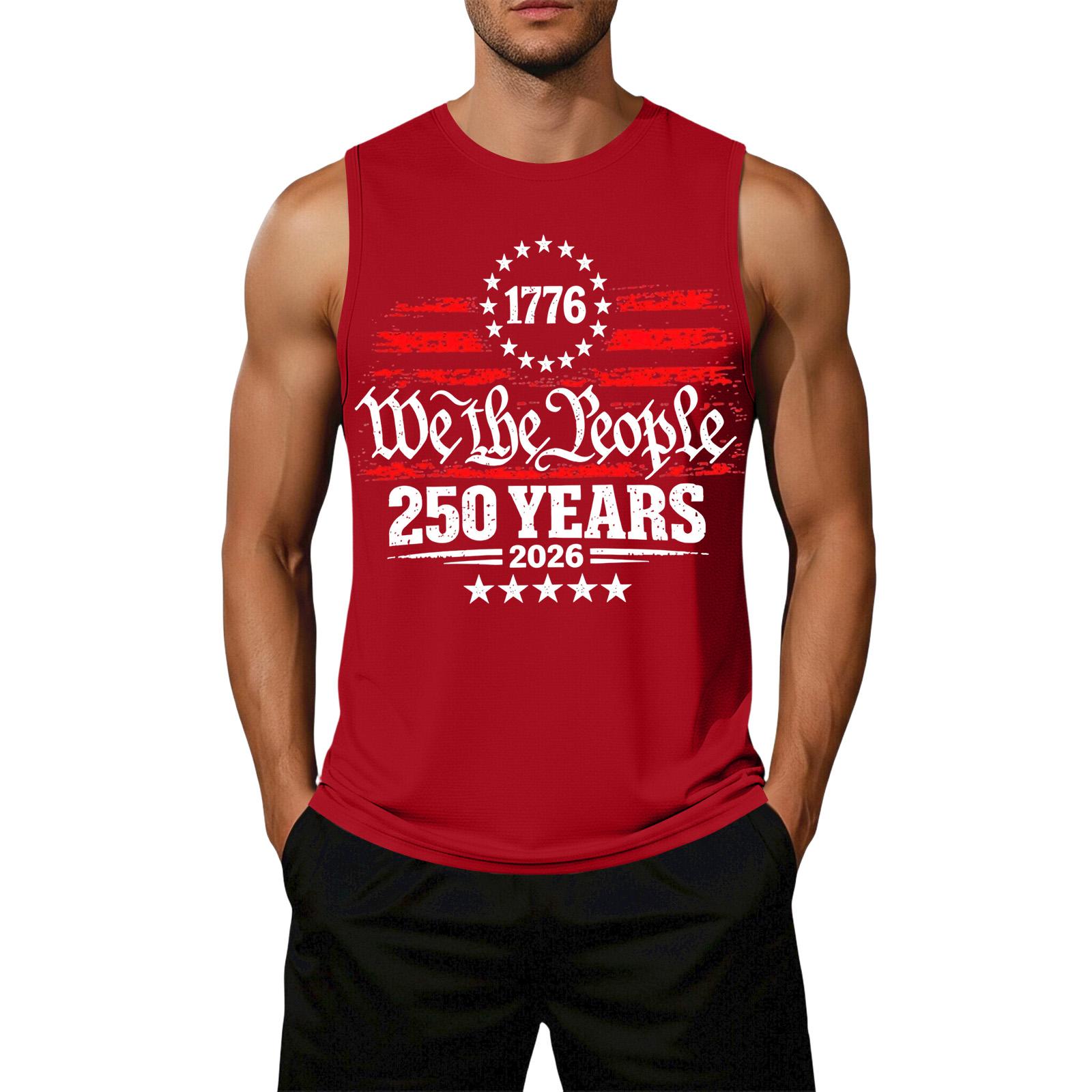 

Men s Loose Fit Casual Sleeveless Tank Top Flag Print 250 Years Anniversary Graphic Muscle Shirt Summer Outdoor Activewear XXXL червоний