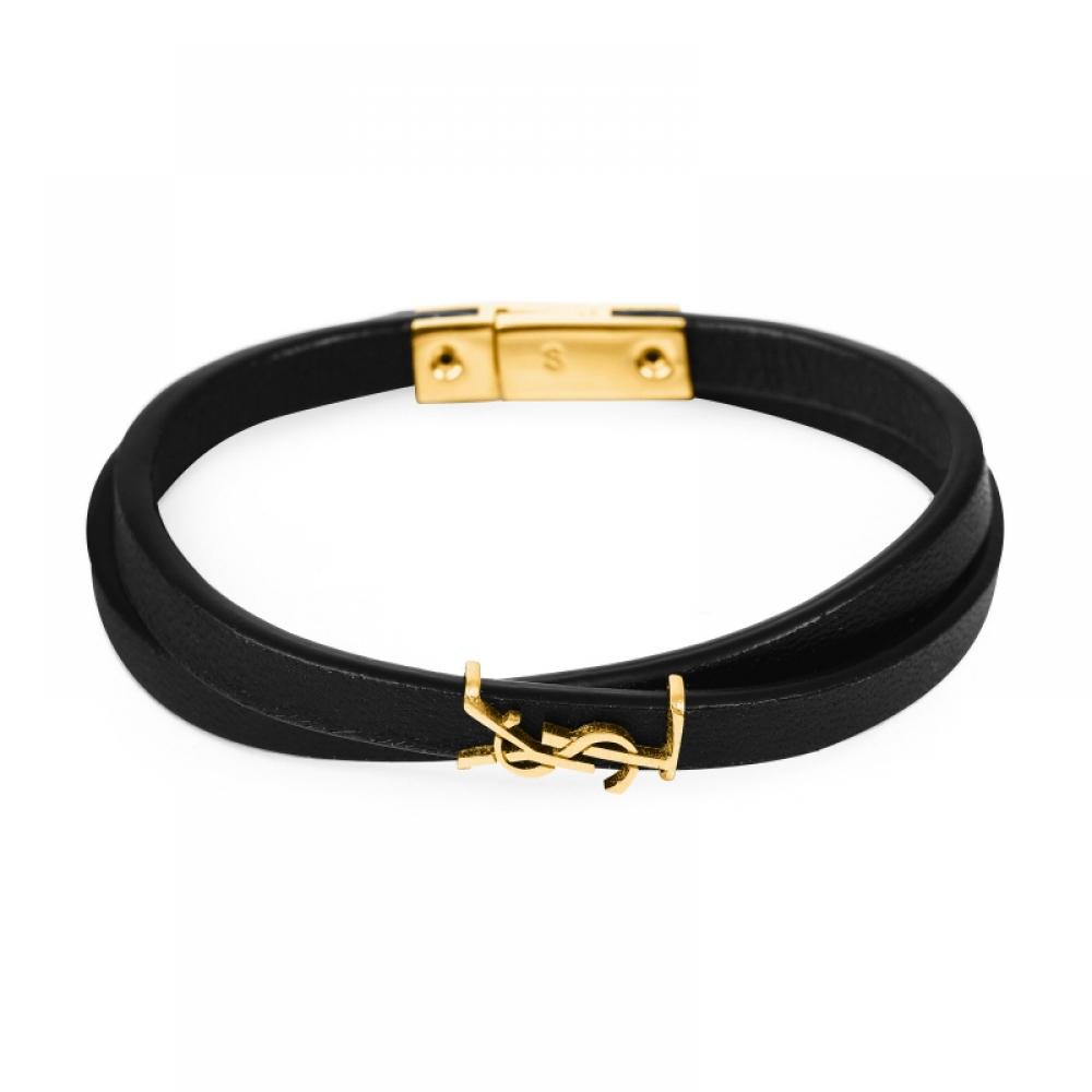 Saint Laurent Cassandra Monogram Opium Gold Double Wrap Slim Leather Bracelet 745602 Bl40j 1000