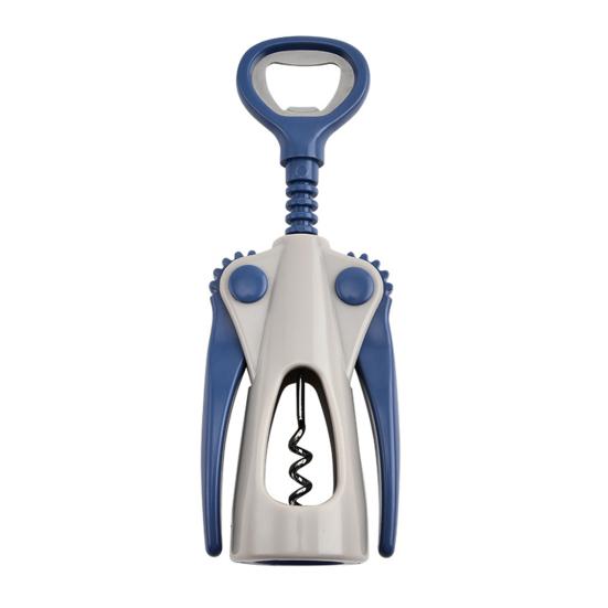 

Открывалка для винных бутылок, эргономичная ручка, штопор с нескользящей рукояткой, двойная функция, открывалка для пробковых пивных крышек, портативный барный инструмент для домашней вечеринки синий