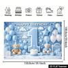 2D Little Prince 1st Birthday Backdrop - Blue Teddy Bear Banner for Boys 1st Birthday Photoshoot