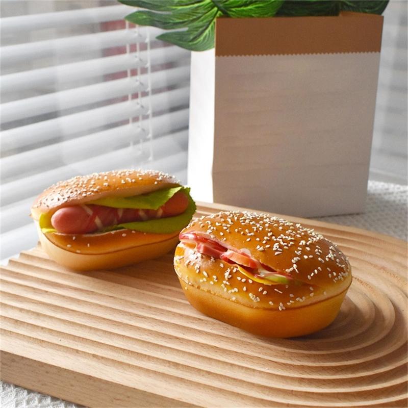 Realistic Artificial Hamburgers Artificial Food Bread Model PU Texture Perfect for Restaurant Displays and Photography