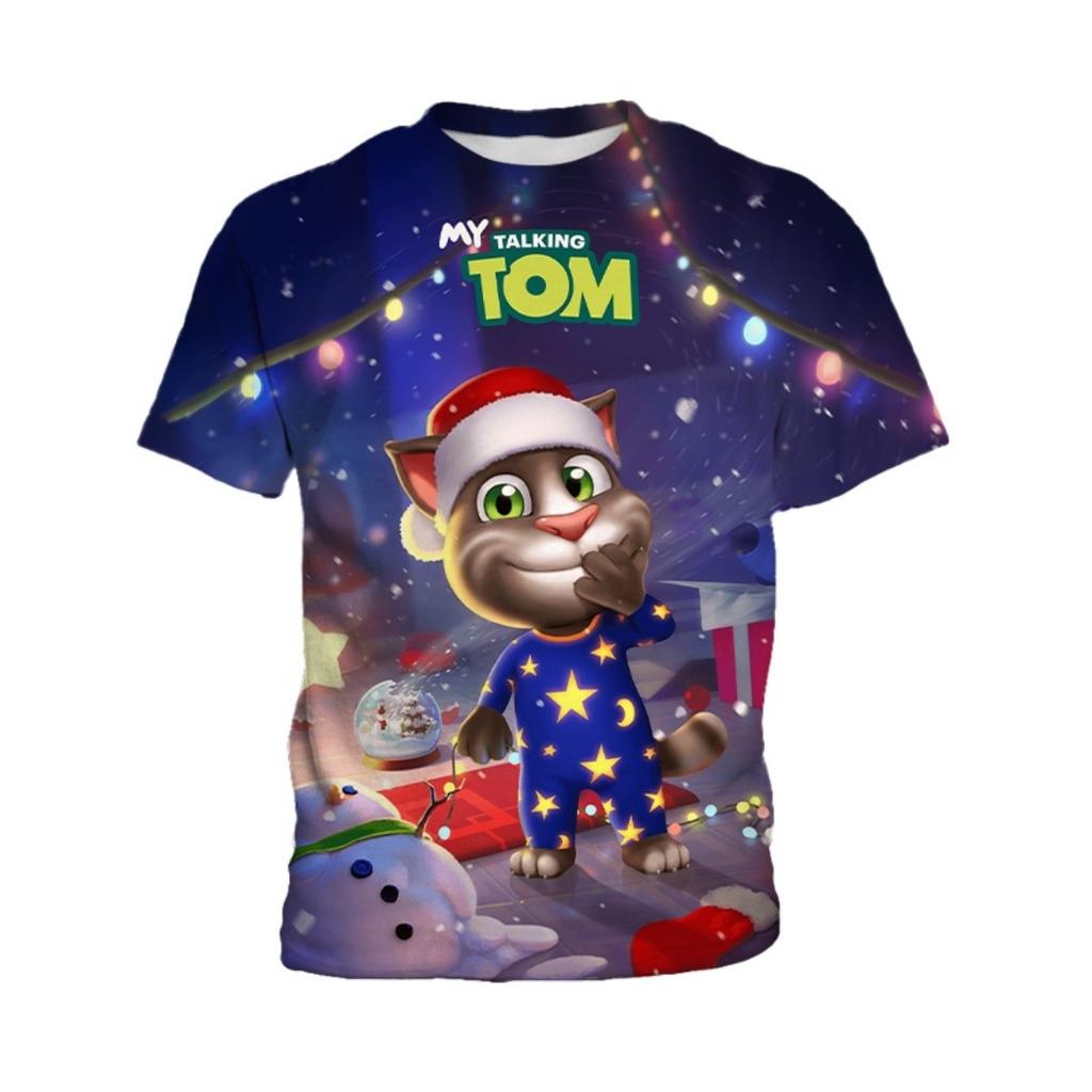 Tricou cu mânecă scurtă imprimat 3D pentru copii My Talking Tom, Îmbrăcăminte de modă pentru băieți, Top confortabil casual de zi cu zi