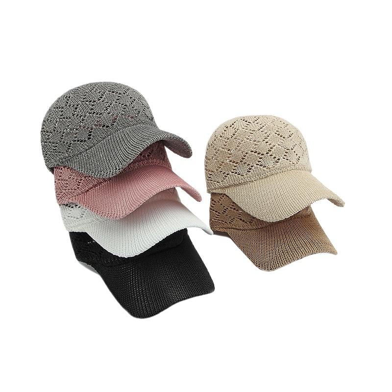 Women's Hollow Out Crochet Knit Baseball Cap Breathable Straw Woven Sun Protection Summer Beach Hat Casual Adjustable Duckbill Cap