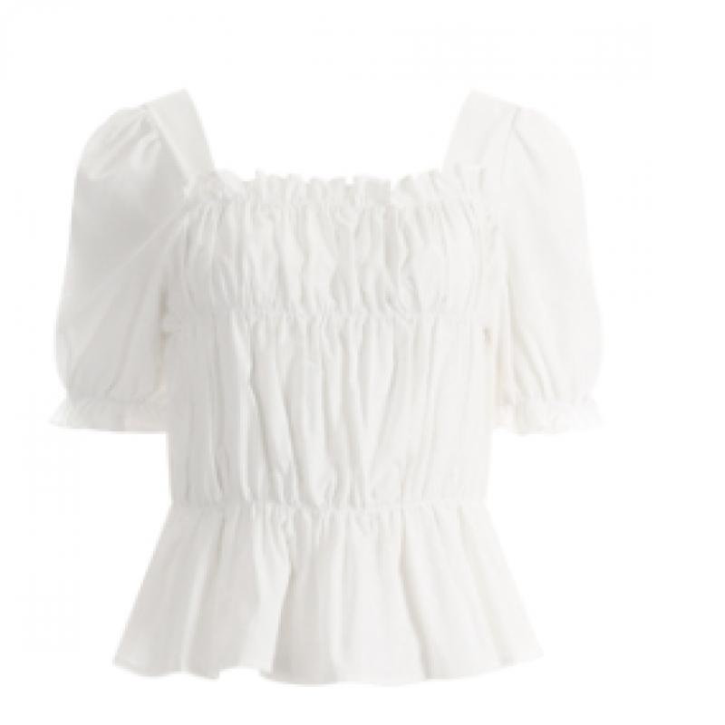 Shop Women Linen Shiring Square Puff Short Sleeve Smock Blouse So Blue Ean Wbl