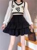Women's Black Puff Cake A-line Short Skirt - High Waist, Slimming, Anti-Exposure, Elastic, Small Size, Summer Collection.
