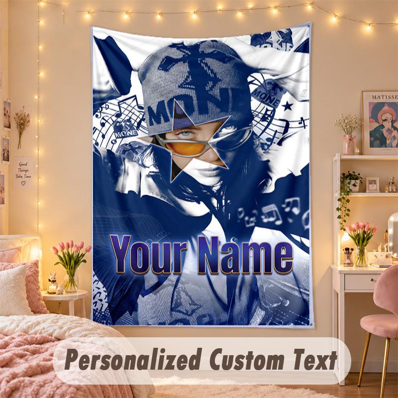 Benutzerdefinierte Personalisierte Wandteppich, Billie Eilish Druck Benutzerdefinierter Text Name Wandkunst Hängend für Schlafzimmer