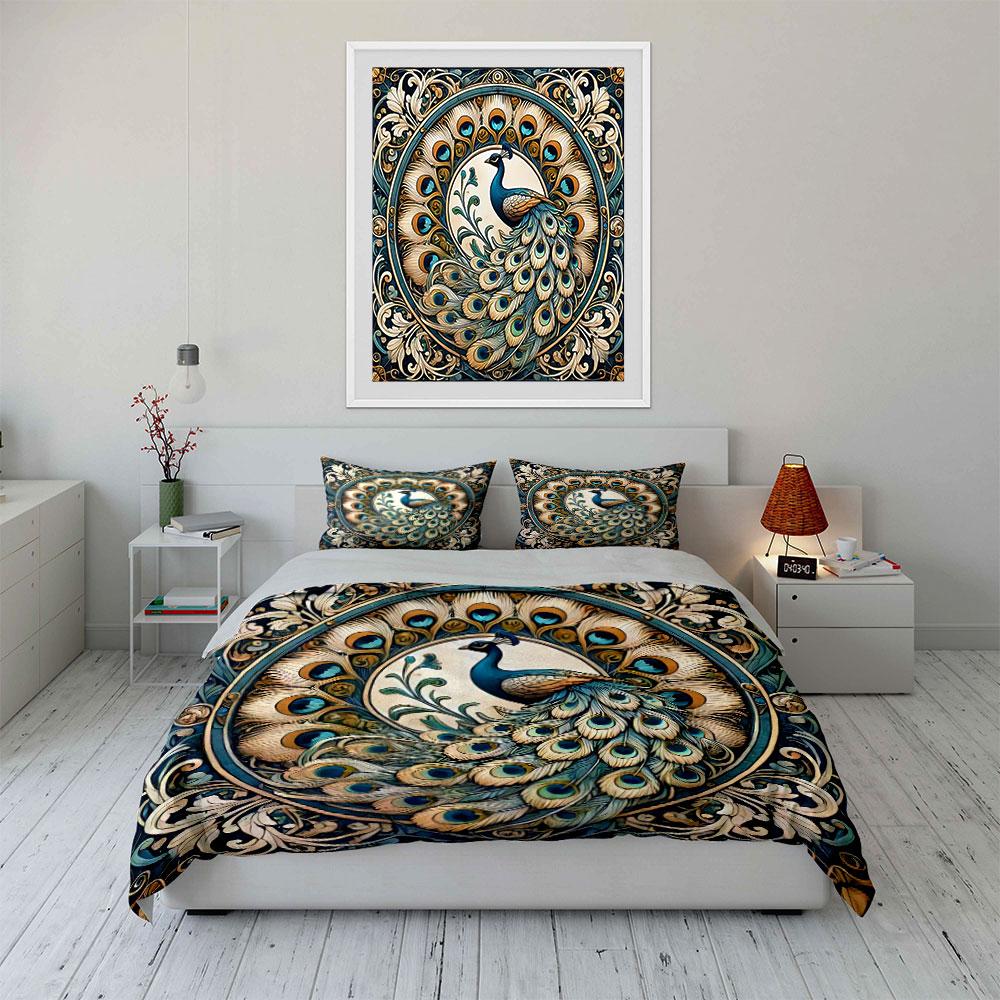 "Peacock Art Decor Set" Soft Skin-Friendly Bedding Set Includes 1 Duvet Cover And 2 Pillowcase Gift