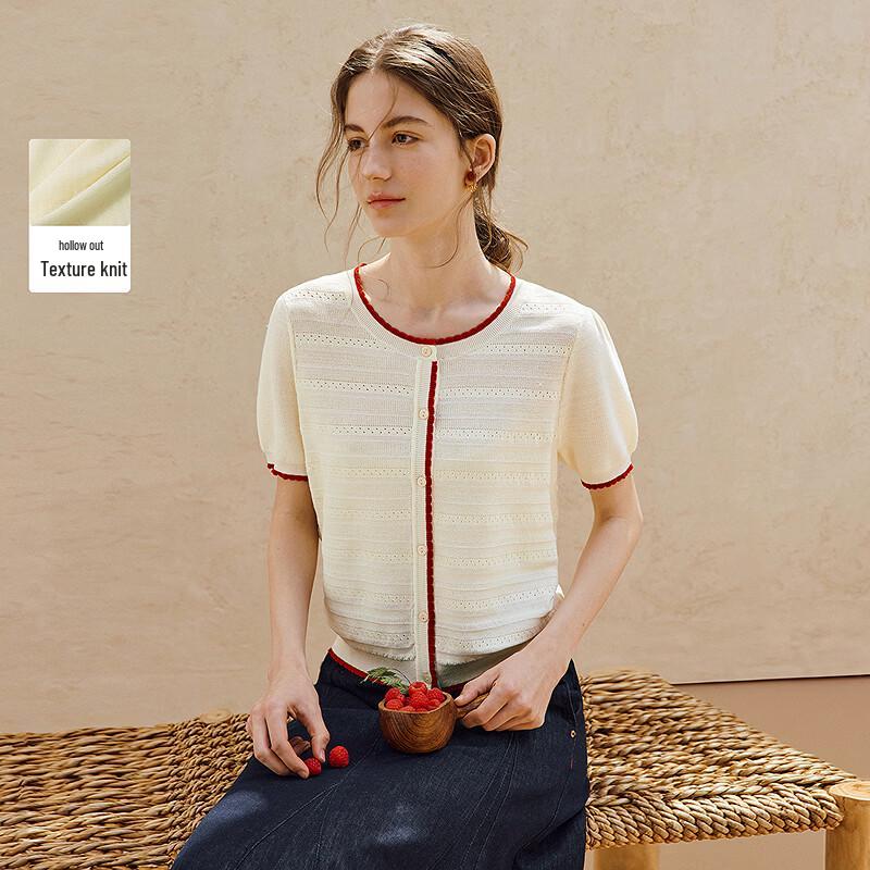 INMAN French Lightweight Color-Blocked Knit Short-Sleeve Top L