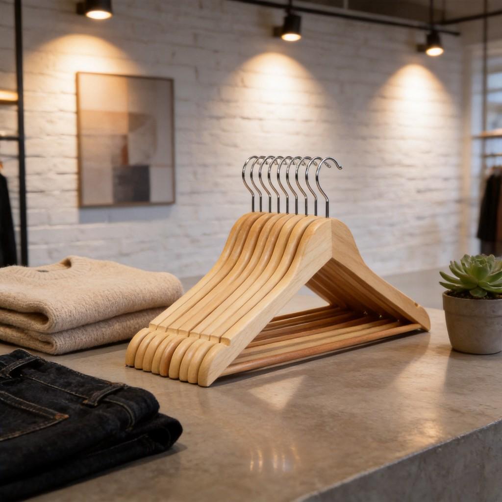 Wooden Clothes Hangers For Retail And Home Use With Non Slip Design And Anti Trace Features