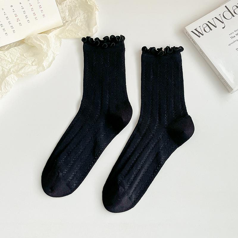 

Lace Socks, Women s Mid-calf Socks, Summer Thin Mesh Cotton Soles, Pile Socks, Breathable Boneless Spring and Summer Women s Long Socks 1 pair чорний