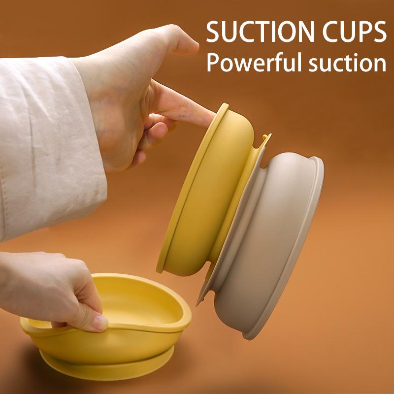 Food Grade Kids Dining Tableware Feeding Set Baby Training Sucker Bowl Soft Silicone Spoon Fork Set For Toddler Dishes