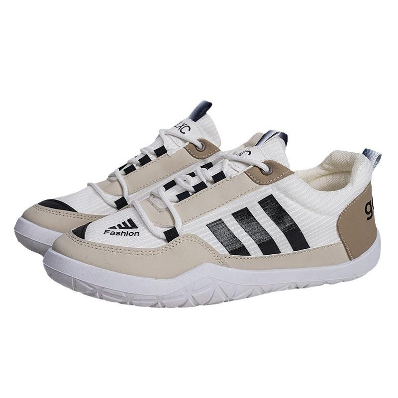 Herrenschuhe Sommer neu Mesh atmungsaktiv kleine weiße Schuhe Schnürer lässige Board-Schuhe flacher Absatz Sport drei Streifen Trend