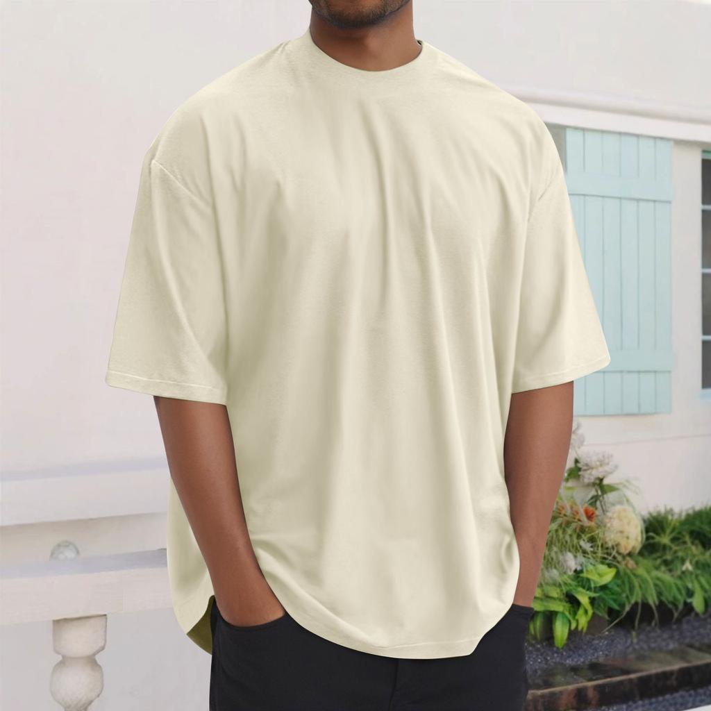 Summer Men's Fashion Loose Round Neck Solid Color All-match Short-sleeved T-shirt