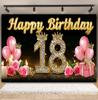 Black and Gold Balloon Gift Theme 18th Birthday Banner Backdrop Cloth Adult Gift Birthday Party Decoration Photography Backdrop