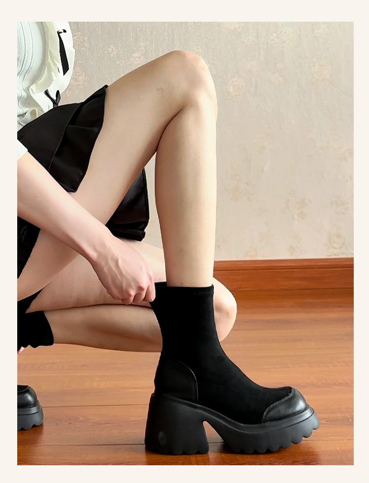 

Ботинки Мартин на толстой подошве с увеличением роста 2025 осень и зима эластичные ботинки-носки тонкие длинные ботинки короткие ботинки замшевые маленькие ботфорты 40