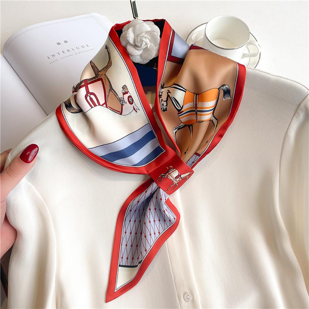 Pañuelo de cuello fino de marca de lujo para mujer, banda de cintas de seda satinada, bandana, corbata de cuello para dama, muñequera, chal, Echarpe