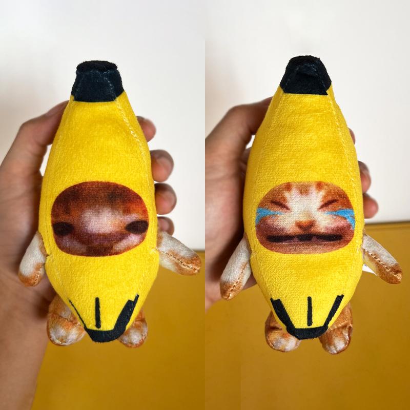 Raar Banaan Kat Emoji Hanger, Huilende Pluche Kat Speelgoed Sleutelhanger, Leuke Tas Hanger Decoratie, Stressverlagend Cadeau