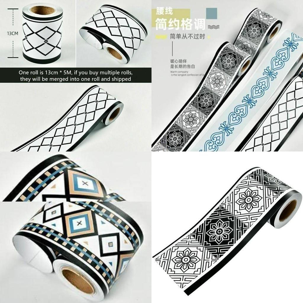 Durable Pvc Self-adhesive Wall Border Sticker Waterproof Vinyl Wallpaper Blackwhite 5/10m