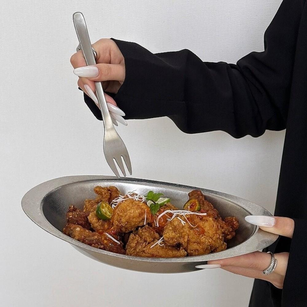 Stainless Steel Western Food Tray Oval Salad Plate Coffee Shop Tableware Outdoor Camping