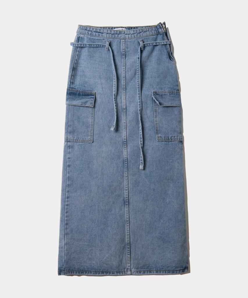 Some Place Strap-Point Cargo Denim Maxi Long Skirt
