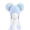 Kids Wool-Blend Knit Beanie With Double Pom Poms Ear Flaps Toddlers Ages 6M-12Y