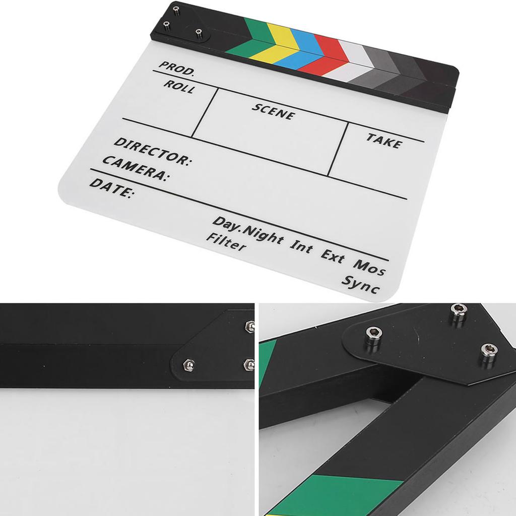 Acrylic Director Scene Clapperboard TV Movie Action Board Film Cut Prop with Pen (Color White)