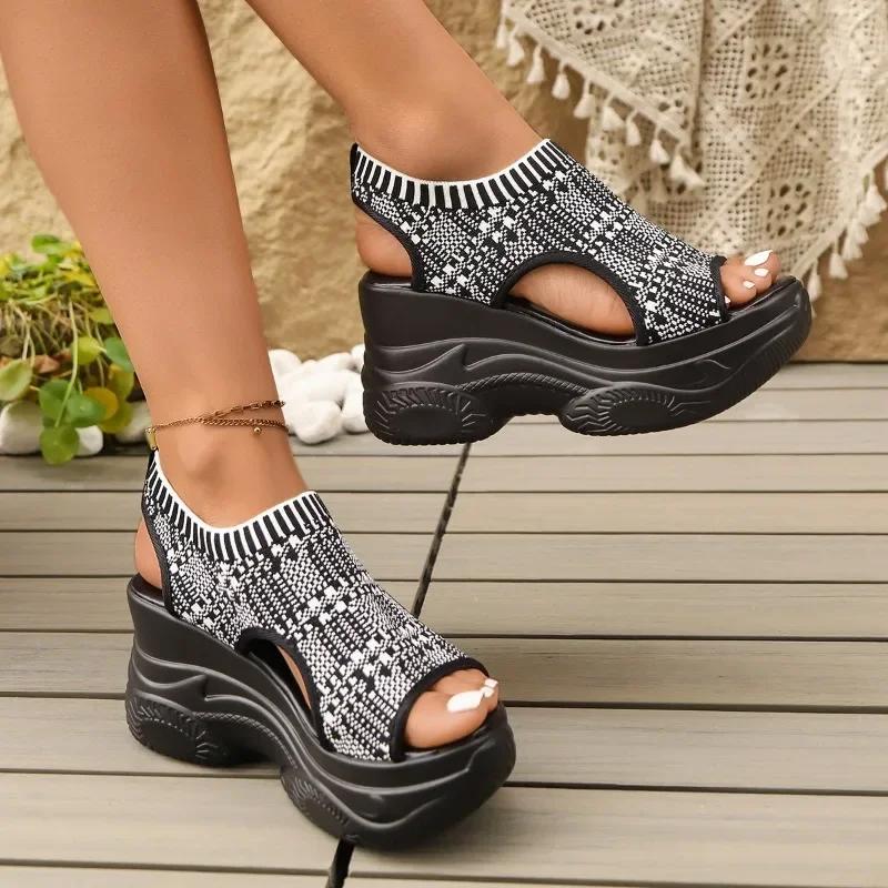 Hot Sale Ladies Shoes 2025 Slip on Luxury Women's Sandals Fashion Color Matching Casual Women Plus Size Platform Wedge Sandals